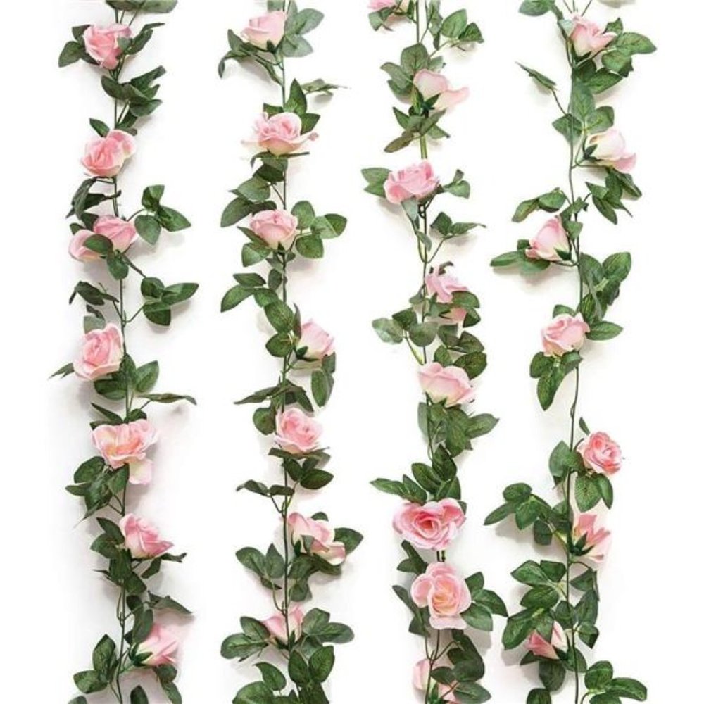 2 PCS (16FT) Fake Rose Vine Garland Artificial Flowers Plants for Hotel Wedding